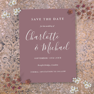Mauve Hochzeitsskript Save-the-Date-Karte Postkarte