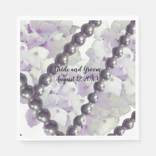 Mauve Hydrangeas und Pearls Wedpaper Napkins Serviette (Vorderseite)