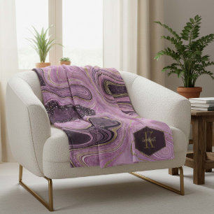 Mauve ID827 abstrakt Agate Monogram Fleecedecke
