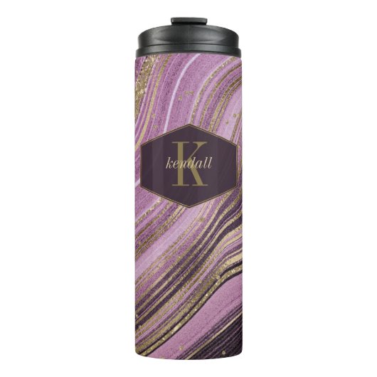 Mauve ID827 abstrakt Agate Monogram Thermosbecher (Vorderseite)
