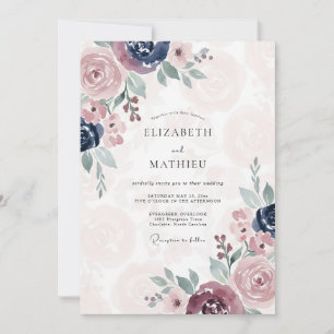 Mauve Indigo Pfingstrosen-Hochzeit Einladung