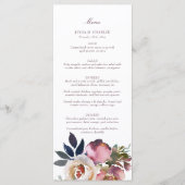 Mauve Indigo Watercolor Rose Wedding Menu Menükarte (Vorderseite)