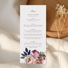 Mauve Indigo Watercolor Rose Wedding Menu Menükarte
