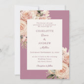 Mauve ivory dusty rose florals wedding einladung (Vorderseite)