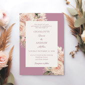 Mauve ivory dusty rose florals wedding einladung