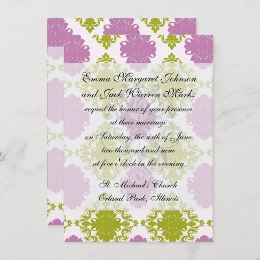 Mauve Lavendel Limone, weißer Diamantdampfer Einladung (Vorne/Hinten)