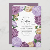 Mauve, Lavender Smoke & Champagne Floral Wedding Einladung (Vorne/Hinten)
