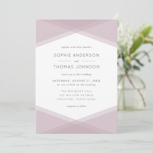 Mauve Layered Geometric & Dark Lila Wedding Einladung (Stehend Vorderseite)