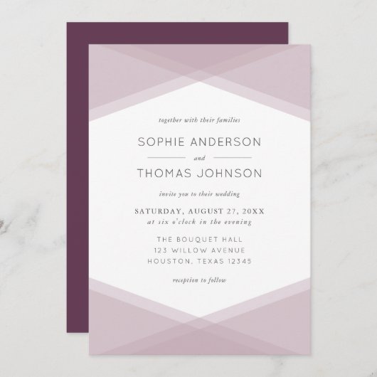 Mauve Layered Geometric & Dark Lila Wedding Einladung (Vorne/Hinten)