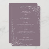 Mauve Leaf Motif Erntedank Dinner Menükarte (Vorne/Hinten)