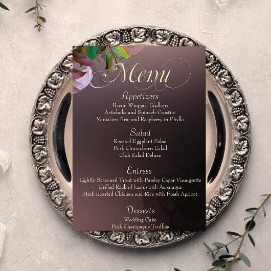 Mauve Leafy Dreams Wedding Menu Flyer