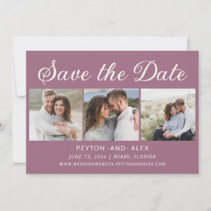 Mauve Lila 4-Foto-2-seitige Hochzeitstermin Save The Date