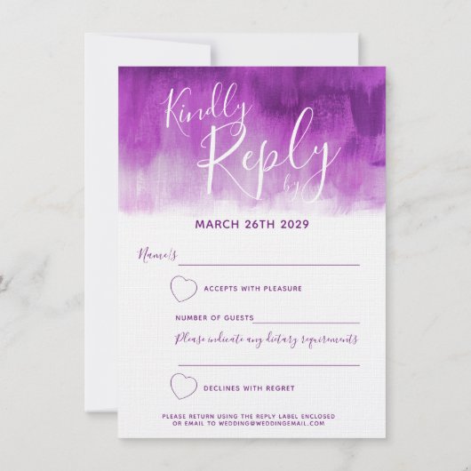 Mauve lila abstrakte Kunst Hochzeitsantwort UAWG Einladung (Rückseite)