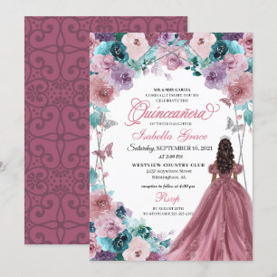 Mauve Lila Aquamarin Pink Sunset Quinceanera Einladung