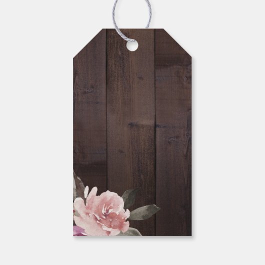 Mauve lila blumengeschmückte Mono-Hochzeit Geschenkanhänger (Rückseite)