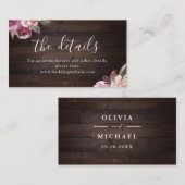 Mauve lila blumengeschmückte rustikale Holzverheir Platzkarte (Vorne/Hinten)