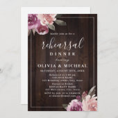 Mauve lila blumengeschmückte rustikale Probe Abend Einladung (Vorne/Hinten)