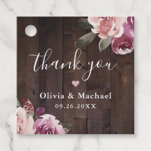 Mauve lila blumengeschmücktes Holz Danke für Ihre Geschenkanhänger