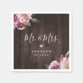 Mauve lila, blumengeschmücktes Holz Mr. & Mrs. Serviette (Vorderseite)
