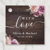 Mauve lila, blumengeschmücktes rustikales Holz mit Geschenkanhänger (Vorderseite)