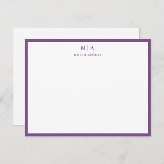 Mauve Lila Border Monogram Korrespondent Card Mitteilungskarte (Vorne/Hinten)