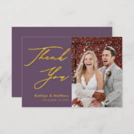 Mauve Lila Elegante Gold Script Moderne Hochzeit Dankeskarte