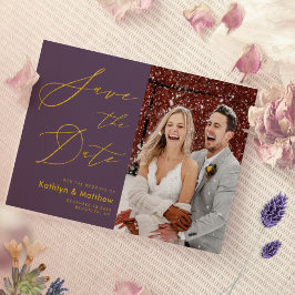 Mauve Lila Elegante Gold Script Moderne Hochzeit Save The Date