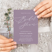 Mauve Lila Elegante Script Modernes Brautparty Einladungspostkarte