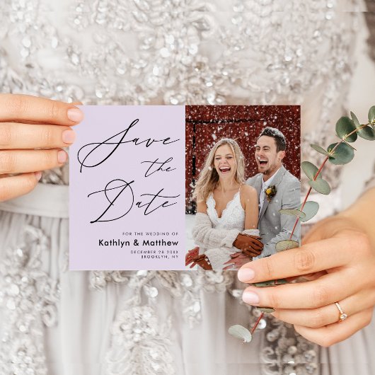 Mauve Lila, elegante SkriptWedding Save the Date Ankündigungspostkarte