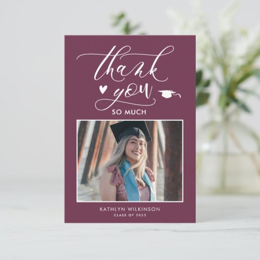 Mauve Lila Elegantes Skript Minimalistischer Absch Dankeskarte (Stehend Vorderseite)