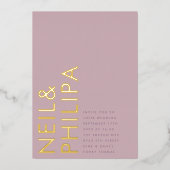 Mauve Lila Lilac Moderne NAMES Einfache Hochzeit Folieneinladung (Vorderseite)