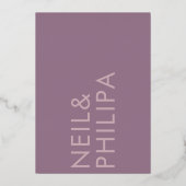 Mauve Lila Lilac Moderne NAMES Einfache Hochzeit Folieneinladung (Rückseite)