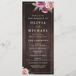 Mauve lila & maulbeerblumengeschmückte Hochzeit au Menükarte