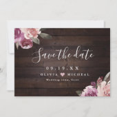 Mauve lila & maulbeerblumengeschmückte Hochzeit au Save The Date (Vorderseite)