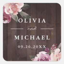 Mauve lila $ Maulbeerblütenhochzeit rustikales Hol Quadratischer Aufkleber