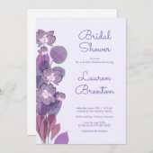 Mauve lila periwinkle blumengeschmücktes Brautpart Einladung (Vorne/Hinten)