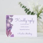 Mauve lila periwinkle floral RSVP karte (Stehend Vorderseite)