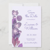 Mauve lila periwinkle floral save the date (Vorderseite)