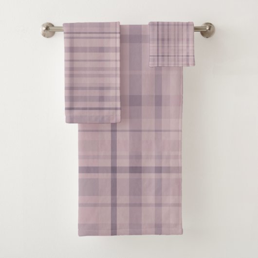 Mauve Lila rosa Kariertes Muster Badhandtuch Set (Insitu)