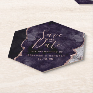 Mauve Lila Rose Gold Agate Marble Save the Date Untersetzer