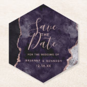 Mauve Lila Rose Gold Agate Marble Save the Date Untersetzer (Vorderseite)
