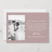 Mauve Lila Script Foto Wedding Dankeschön Karte (Rückseite)