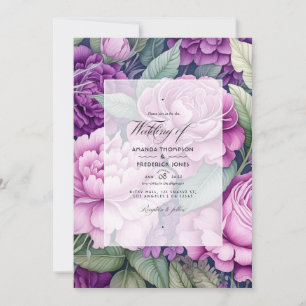 Mauve Lila und grüne Blumenhochzeit Einladung
