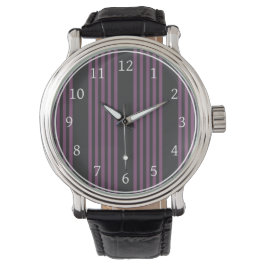 Mauve lila und Holzkohle 5 Streifen Muster Armbanduhr