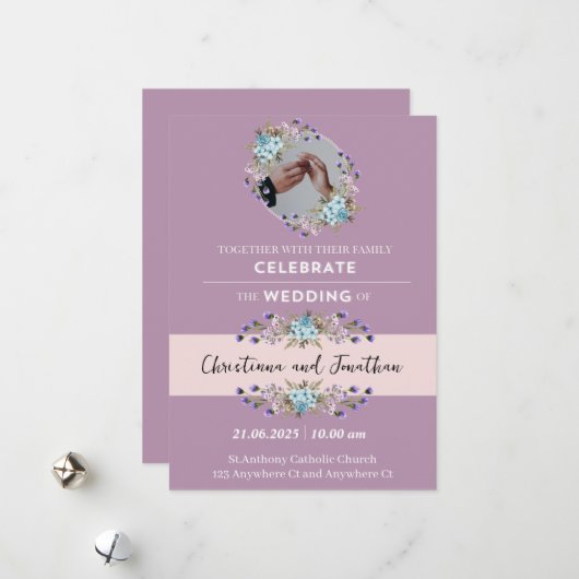 Mauve Lila Wedding Einladung (Vorderseite/Rückseite Beispiel)