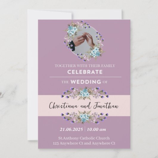 Mauve Lila Wedding Einladung (Vorderseite)