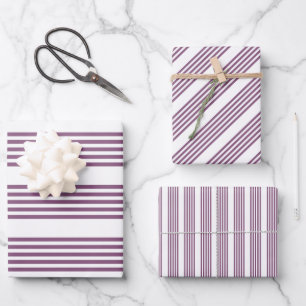 Mauve lila-weiß-Streifen Muster Geschenkpapier Set