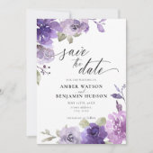 Mauve Lilac Dusty Lila Floral Save the Date Einladung (Vorderseite)