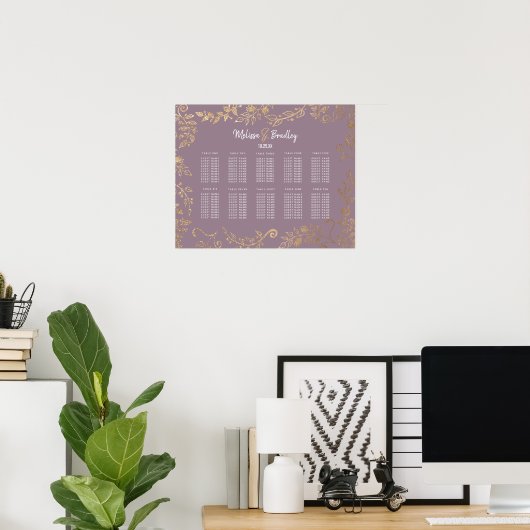 Mauve Lilac Glitzer Gold Blumendiagramm Poster (Heimbüro)