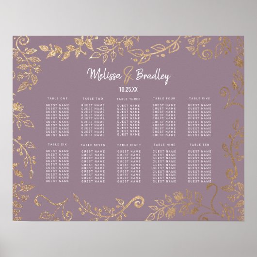 Mauve Lilac Glitzer Gold Blumendiagramm Poster (Vorne)